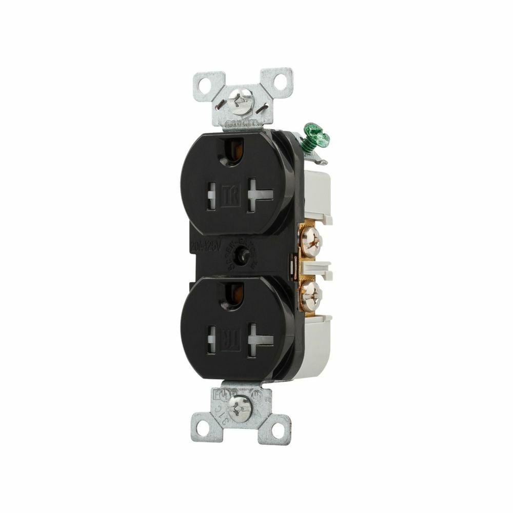 Eaton commercial specification grade duplex receptacle, #14-10 AWG, 15A, Commercial, Flush, 125V, Back and side, Brown, Brass, Weather resistant, Impact-resistant nylon face, Glass-filled nylon base, 5-15R, Duplex, Screw, Nylon, Core pack
