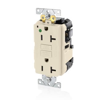 MGFN2-HGT SmartlockPro Slim Duplex Feed Through Self-Test GFCI Receptacle, 125 V AC, 20 A, 2 Poles, 3 Wires, Light Almond
