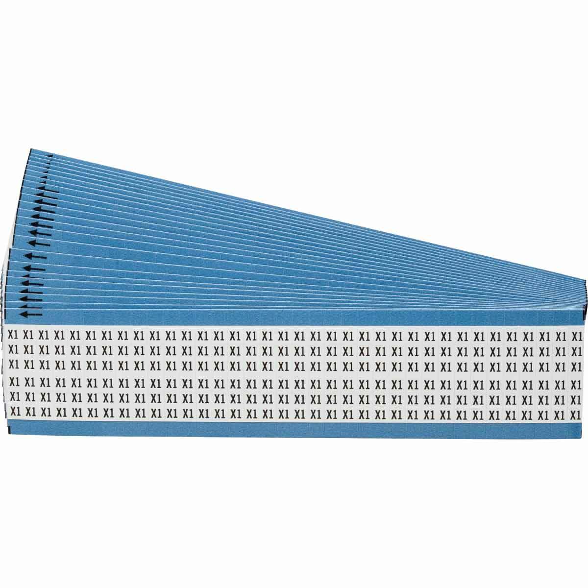 WM-X1-PK WM Series Die-Cut Pre-Printed Solid Letter/Number Wire Marker Card, 1/4 in W, Black on White, B-500 Repositionable Vinyl Coated Fabric, 36 Markers per Card