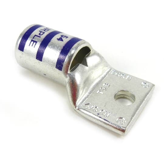 54167 Color-Keyed 54100 1-Hole Non-Insulated Compression Lug With Peep Hole, 4/0 AWG Copper Conductor, Die Code: 54, 1/4 in Stud, Copper