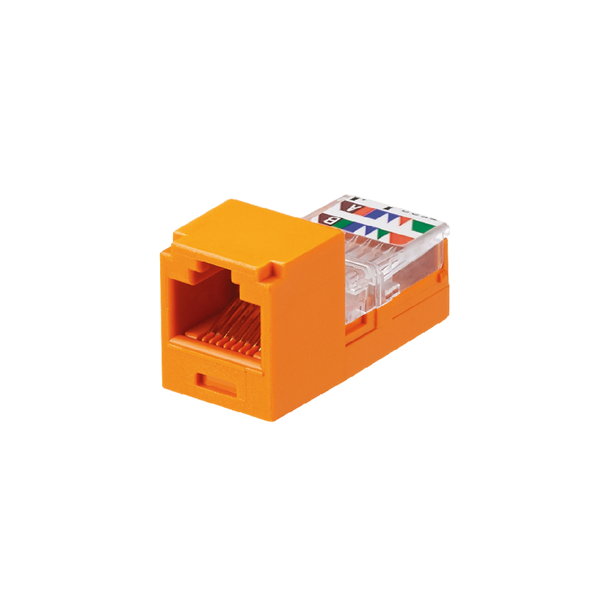 CJ588ORY PanNet Mini-Jack TX5e 1-Slot 8-Position 8-Wire Lead Frame Unshielded Jack Module, Cat 5e RJ45/Mini-Com Module, Surface Mount, 1 Port, ABS, Orange