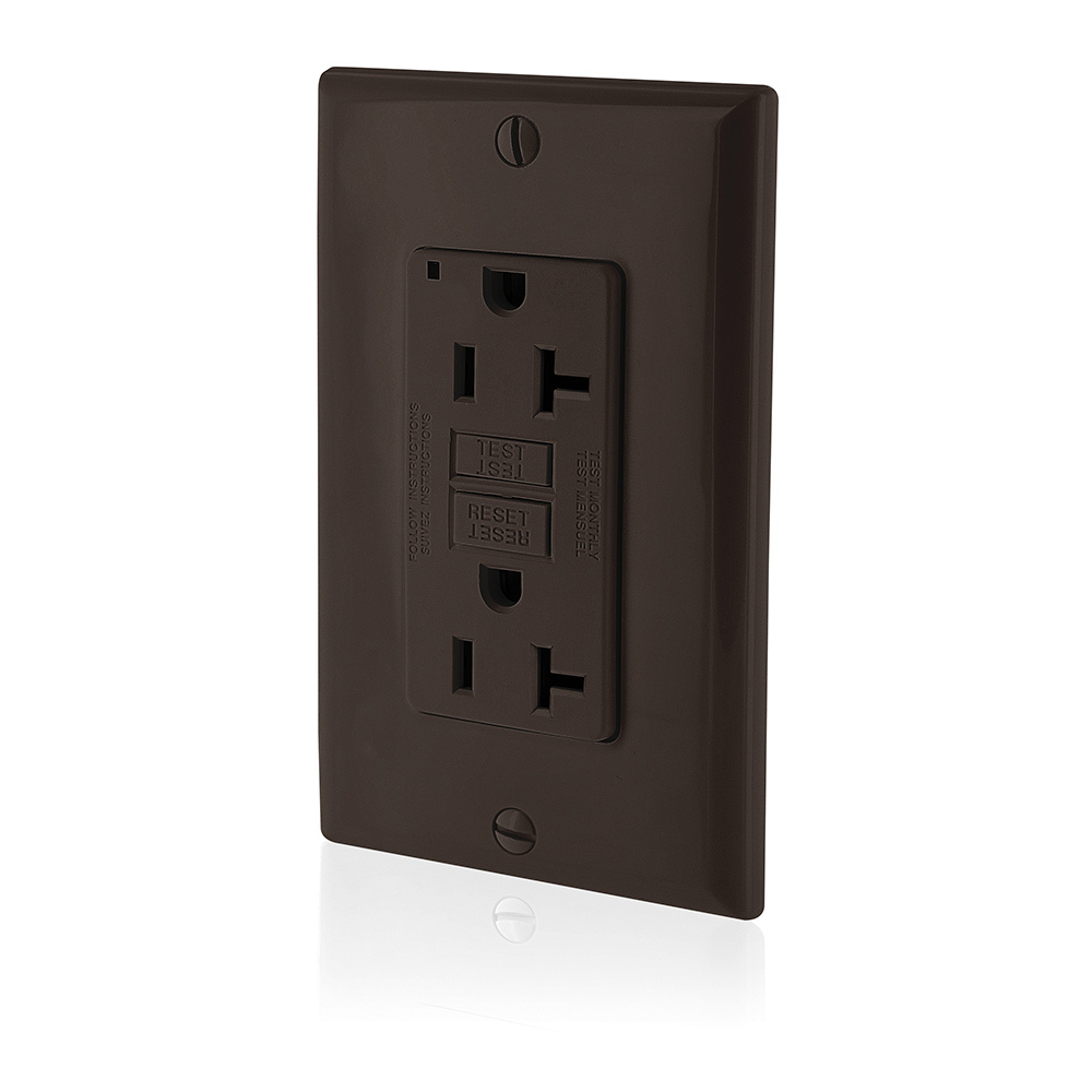 GFNT2 SmartlockPro Slim Feed Through Non-Tamper Resistant Self-Test Standard Duplex GFCI Receptacle With LED Indicator, 125 V AC, 20 A, 2 Poles, 3 Wires, Brown