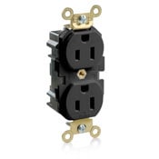 M5262-E Duplex Extra Heavy Duty Wide Body Straight Blade Receptacle, 125 V AC, 15 A, 2 Poles, 3 Wires, Black