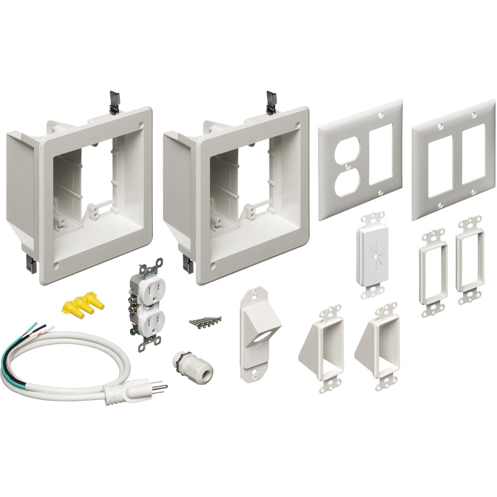 TVBR2505K Non-Metallic Recessed Box Kit, Plastic, 18 cu-in Capacity, 2 Gangs, 6.942 in H x 6.254 in W x 3.75 in D