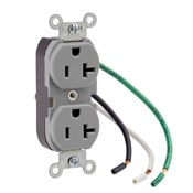 5340-GY 1-Phase Duplex Heavy Duty Self-Grounding Slim Straight Blade Receptacle, 125 V AC, 20 A, 2 Poles, 3 Wires, Gray