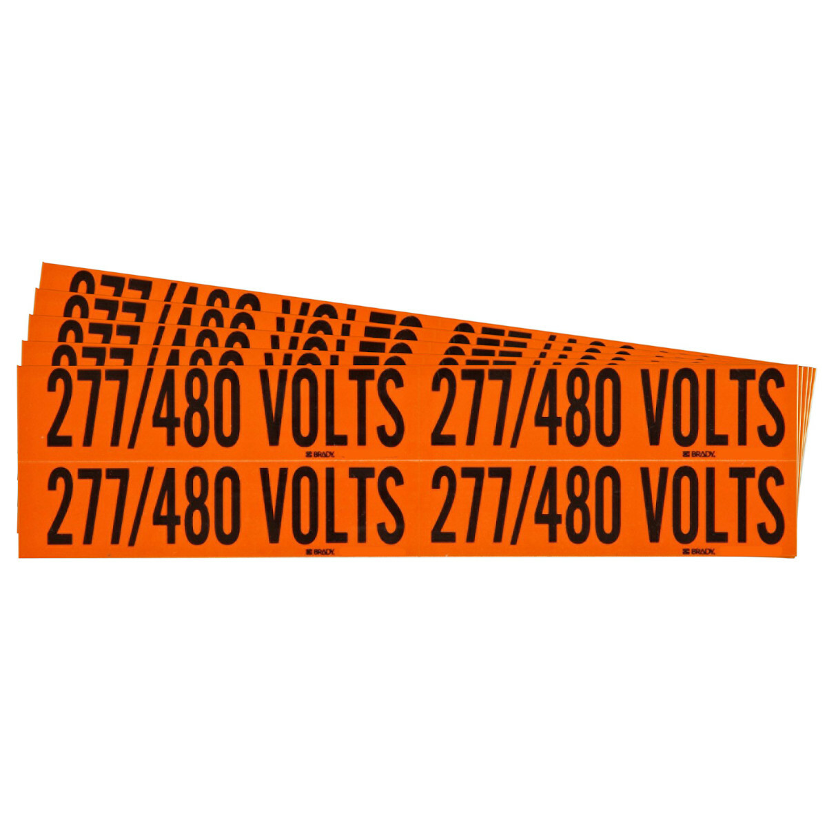 152358 CleanLift Repositionable Rectangle Self-Adhesive Style B Conduit and Voltage Label, 4-1/8 in W, 277/480 VOLTS Legend, Black Legend, Orange Background, B-498 Vinyl Cloth