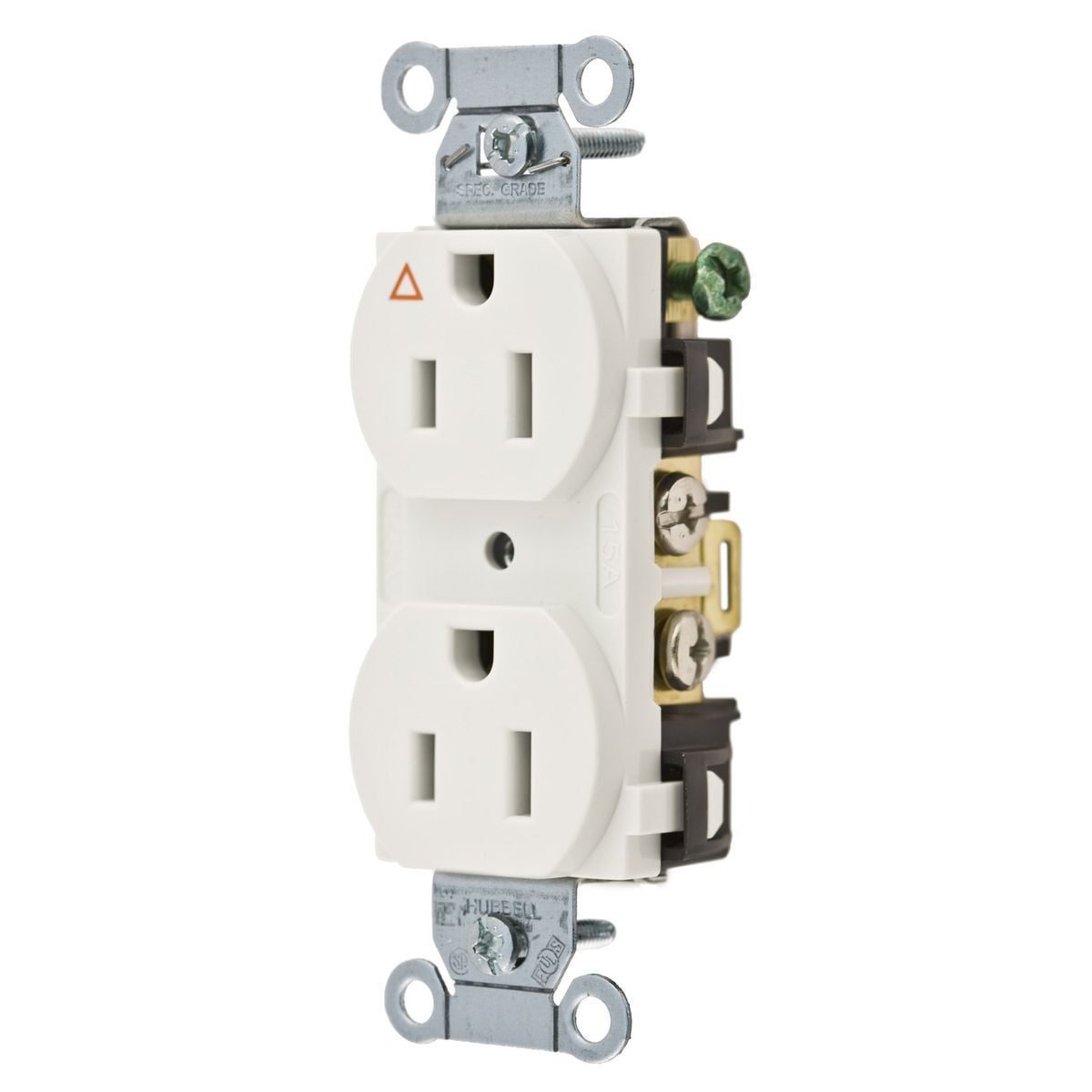 IG5252W 1-Phase Duplex Grounding Heavy Duty Isolated Ground Standard Traditional Screw Mount Straight Blade Receptacle, 125 V AC, 15 A, 2 Poles, 3 Wires, White