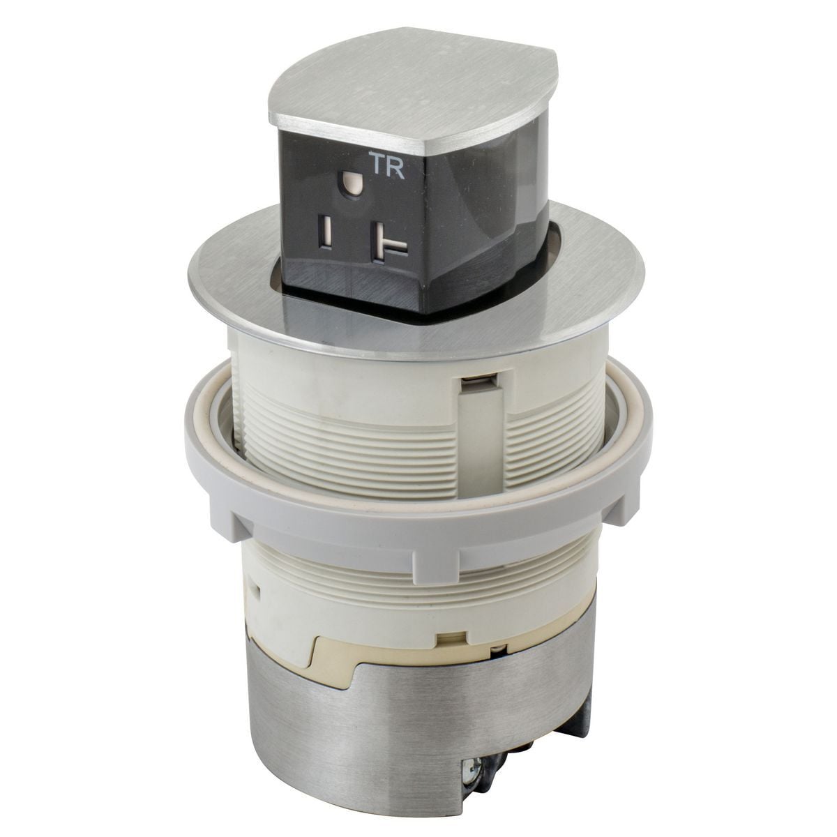 RCT220ALU 1-Outlet Pop-Up Standard Tamper-Resistant Fabricated Surface Mount Kitchen Counter Receptacle, 125 V, 20 A, 2 Poles, 3 Wires, Aluminum