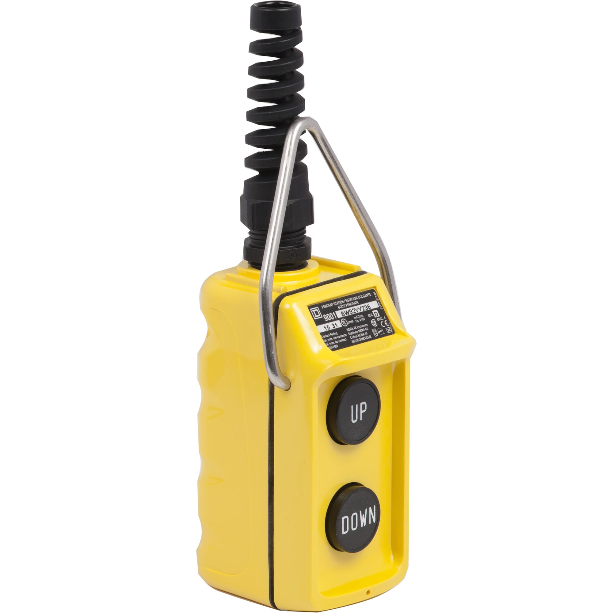9001BW92YY236 Corrosion-Resistant Dusttight/Oiltight/Watertight Ergonomic Pendant Control Station, 600 VAC, 5 A, 2NO 2 Form A Contact, 2 Operators, NEMA 1/3/3R/4/4X/13 NEMA Rating