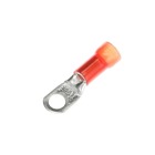 Nylon Insulated Large Ring Terminal, Length 1.48 Inches, Width .42 Inches, Maximum Insulation .340, Bolt Hole #10, Wire Range 8, Color Red, Copper, Tin Plated