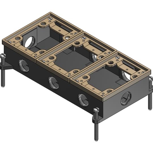 843-SC Steel City 840 Fully Adjustable Flush Service Floor Box, Cast Iron, 49.5 cu-in Capacity, 3 Gangs, 5-1/2 in L x 10 in W x 2 in H