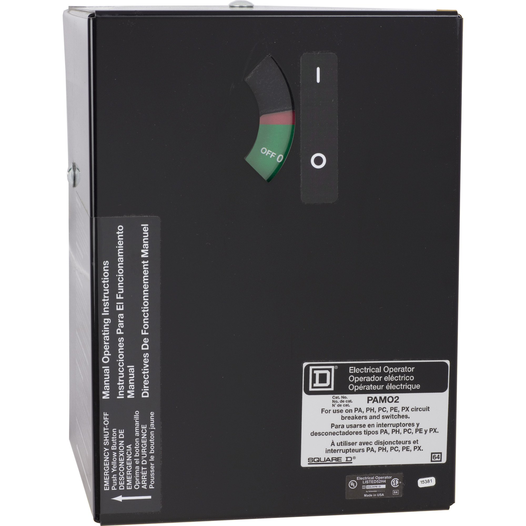 PAMO2 Top Mount Electrical Operator, 120 VAC, 24/48 VDC, ON/OFF/RESET Operation, PE/PX/PCF/PAF/PHF/PXF-12/PEF-12/PXF-16/PXF-20/PEF-16 Breaker