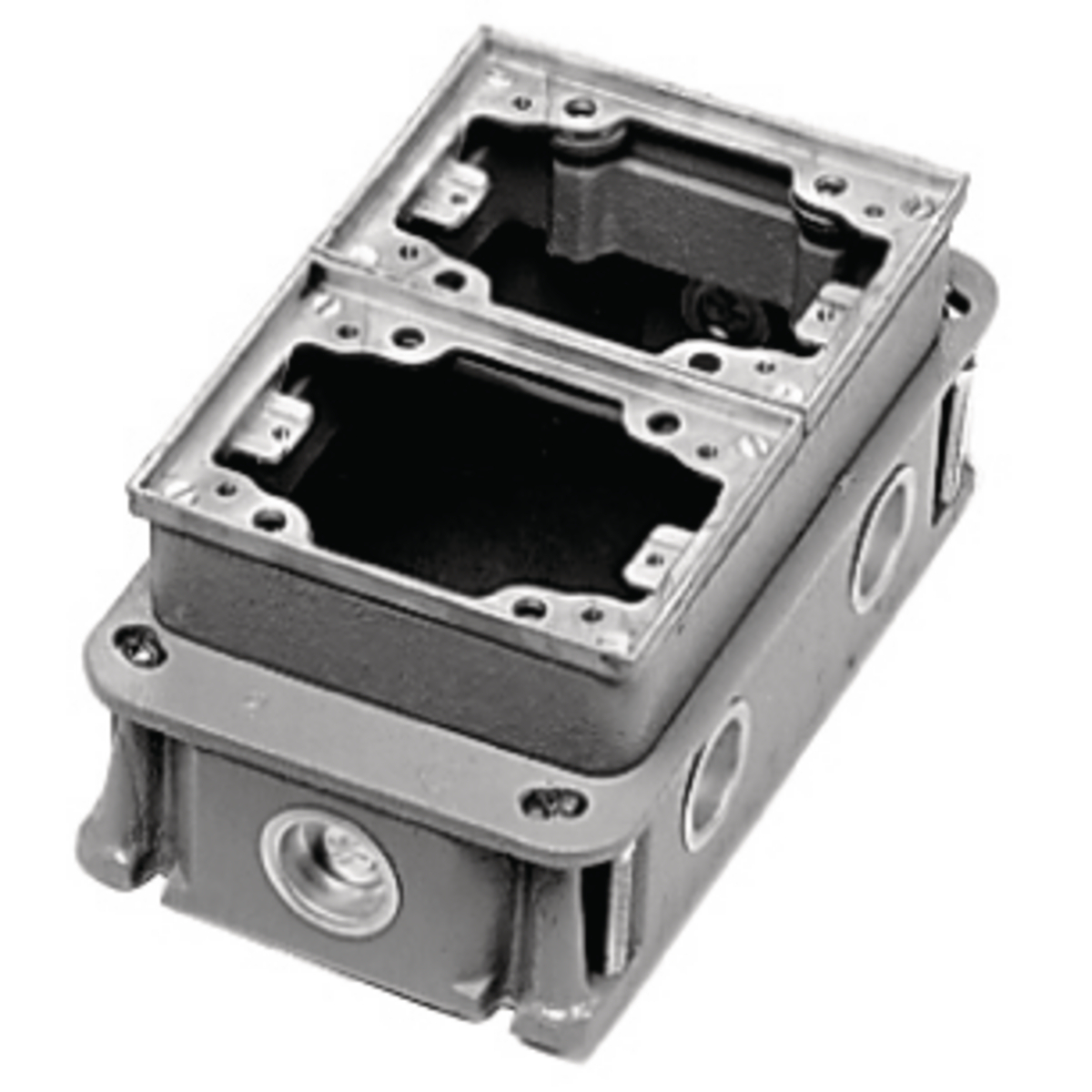BA4233 B24 Deep Fully Adjustable Standard Sized Floor Box, Cast Iron, 36.5 cu-in/Gang Capacity, 3 Gangs, (6) Knockouts, 4.84 in L x 8.06 in W x 3.38 in H