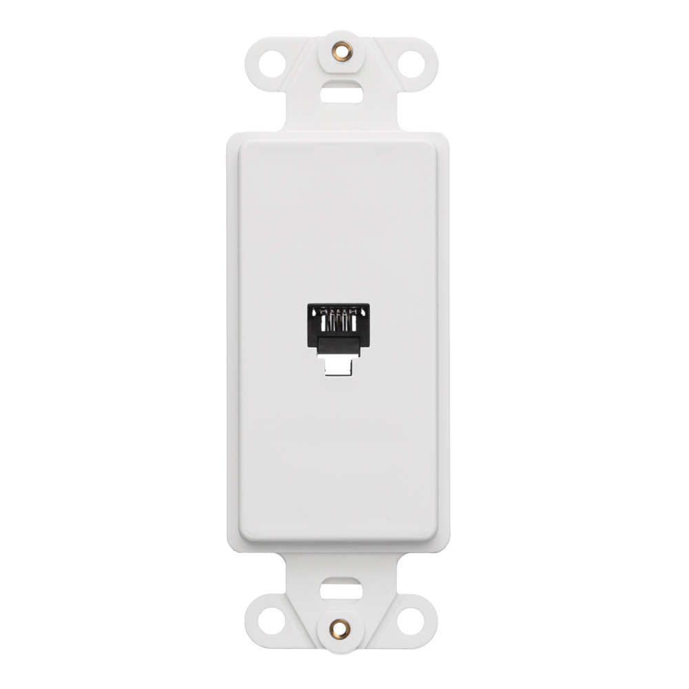 40649-W Decora Telephone Insert, RJ14 Connector, 1 Ports, 1 Gangs, Snap-Fit Mount, White