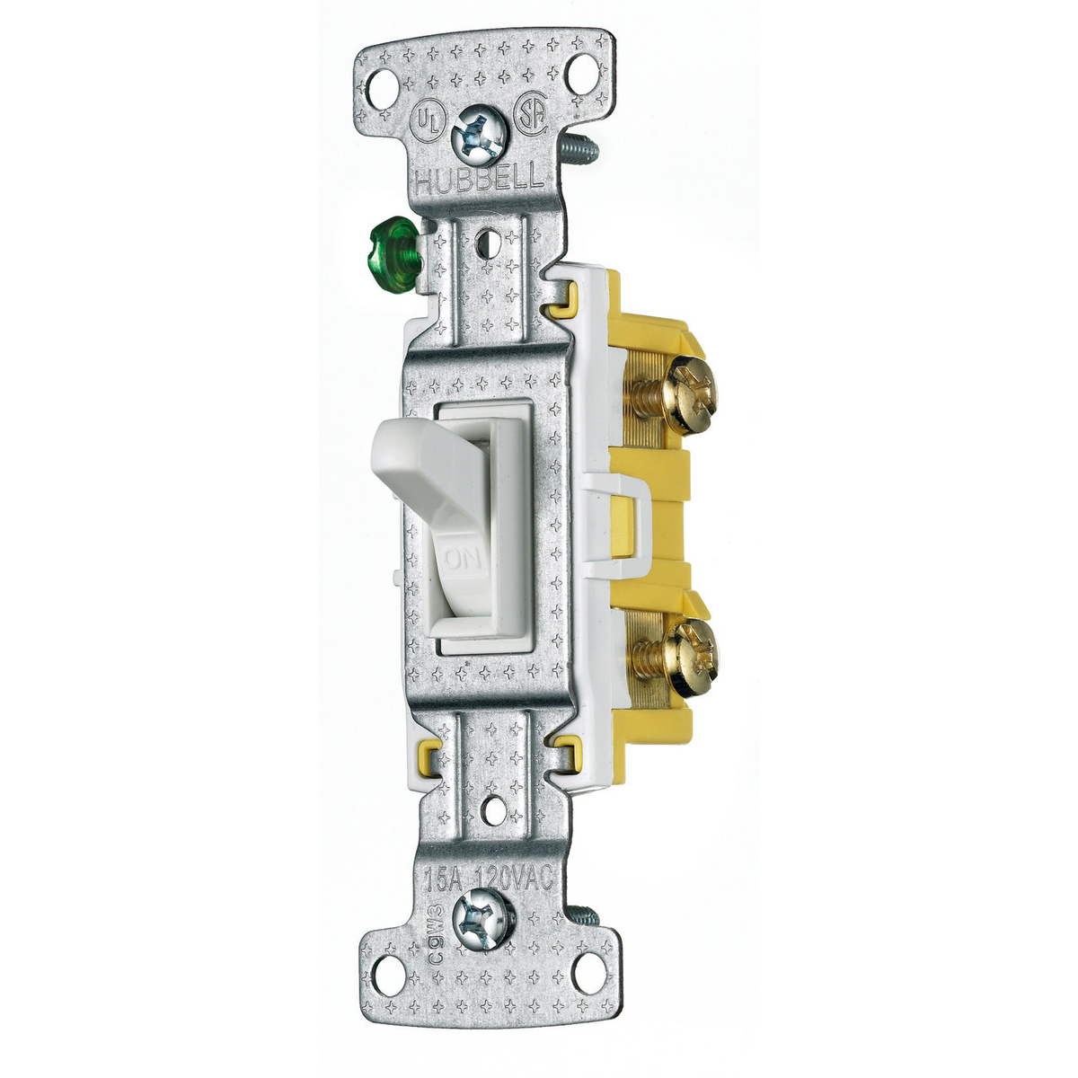 RS115ILW RS Series Compact Illuminated Residential Grade Self-Grounding Standard Toggle Switch, 120 V, 15 A, 1800 W Power Rating, 2-Position Contact