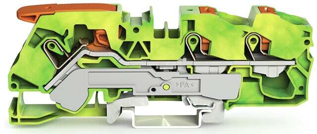 2116-5307 Lever Ground Terminal Block, 20 to 6 AWG Wire, 1 Poles, DIN Rail Mount