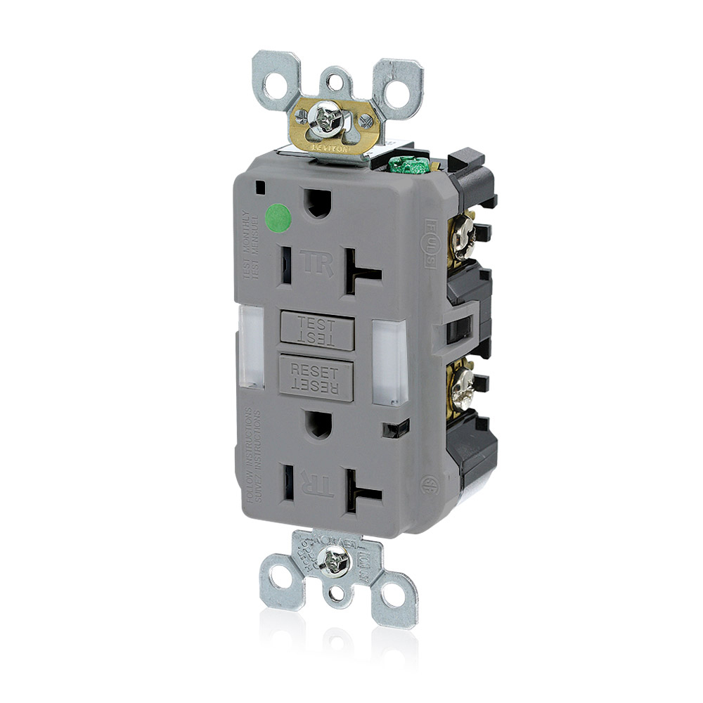 GFNL2-HGG SmartlockPro Slim Duplex Self-Test Tamper Resistant GFCI Receptacle With Guide Light, 125 V AC, 20 A, 2 Poles, 3 Wires, Gray