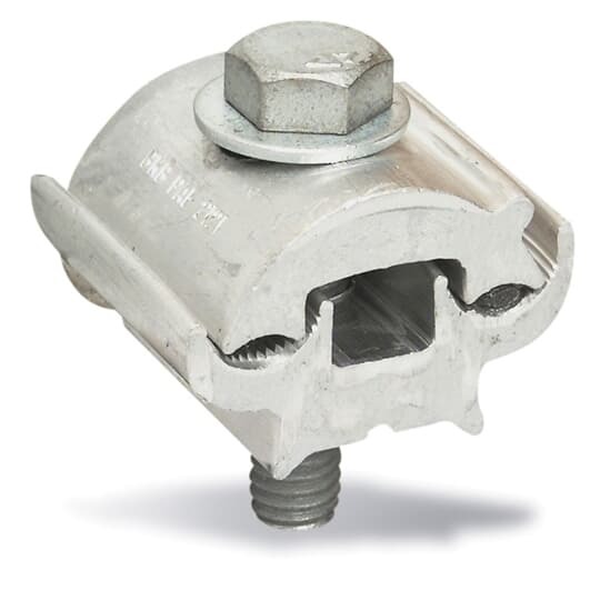 PAE2121-9 Blackburn 2-Conductor Type PAE Dual Rated Extruded Parallel Groove Clamp, ACSR/Aluminum/Copper/Solid Conductor, 6 to 2/0 AWG Main/Run, 8 to 2/0 AWG Tap, 3/8 in Bolt, Aluminum