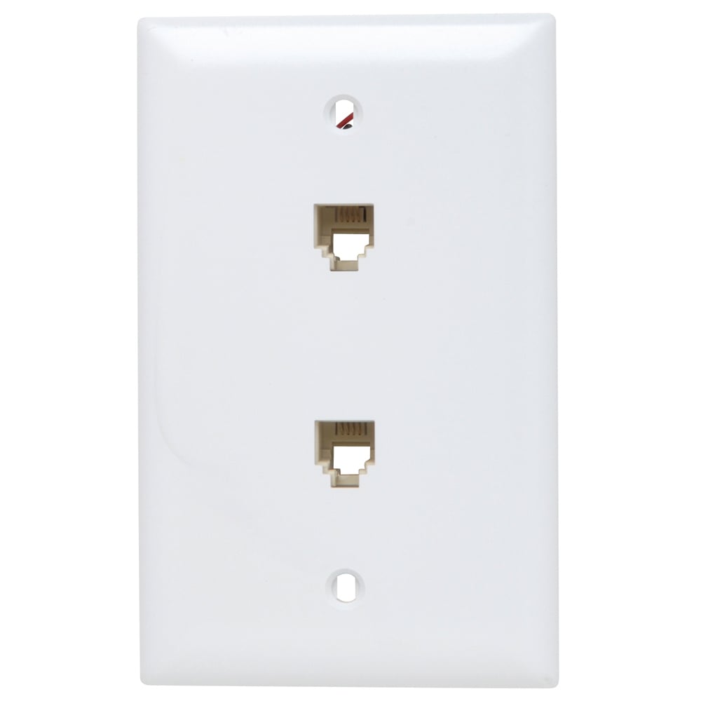 TPTE2-W TP Series Standard Vertical Phone Wallplate With Wallplate, 2 Gangs, 6 in L x 2-15/16 in W, Thermoplastic, Box Mount