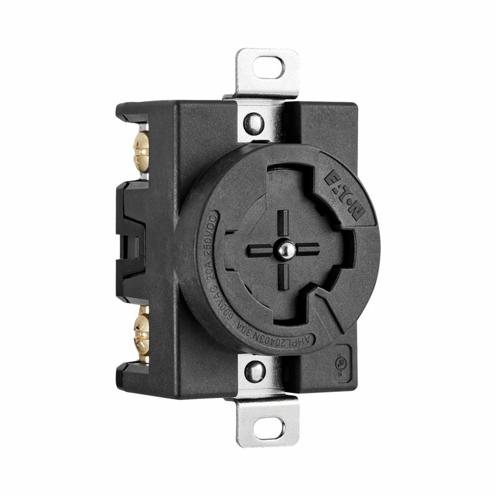 Eaton Arrow Hart locking receptacle, 20A, 30A, Industrial, 600/250V, Black, Brass, Ultra grip, Non-NEMA, Three-pole, Four-wire, Nylon