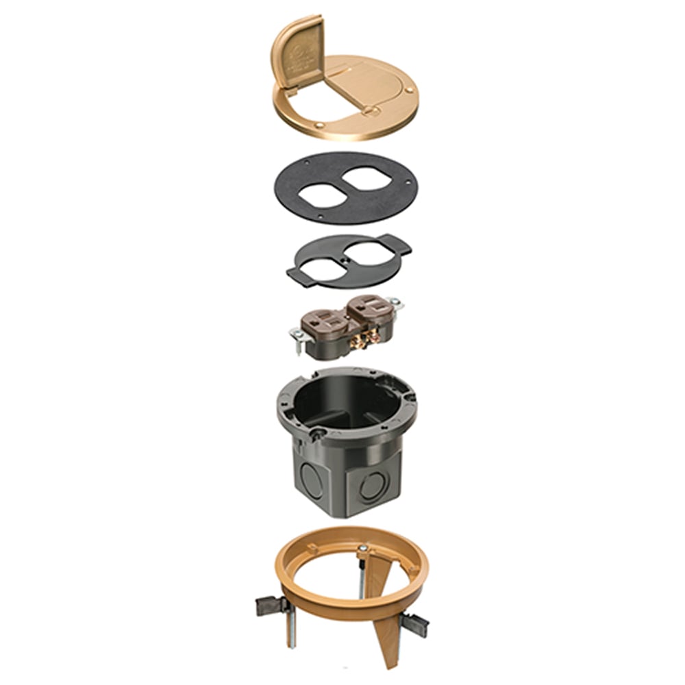 FLB4360MB DropIn Floor Box Kit, Brass/Plastic, 1 Gang
