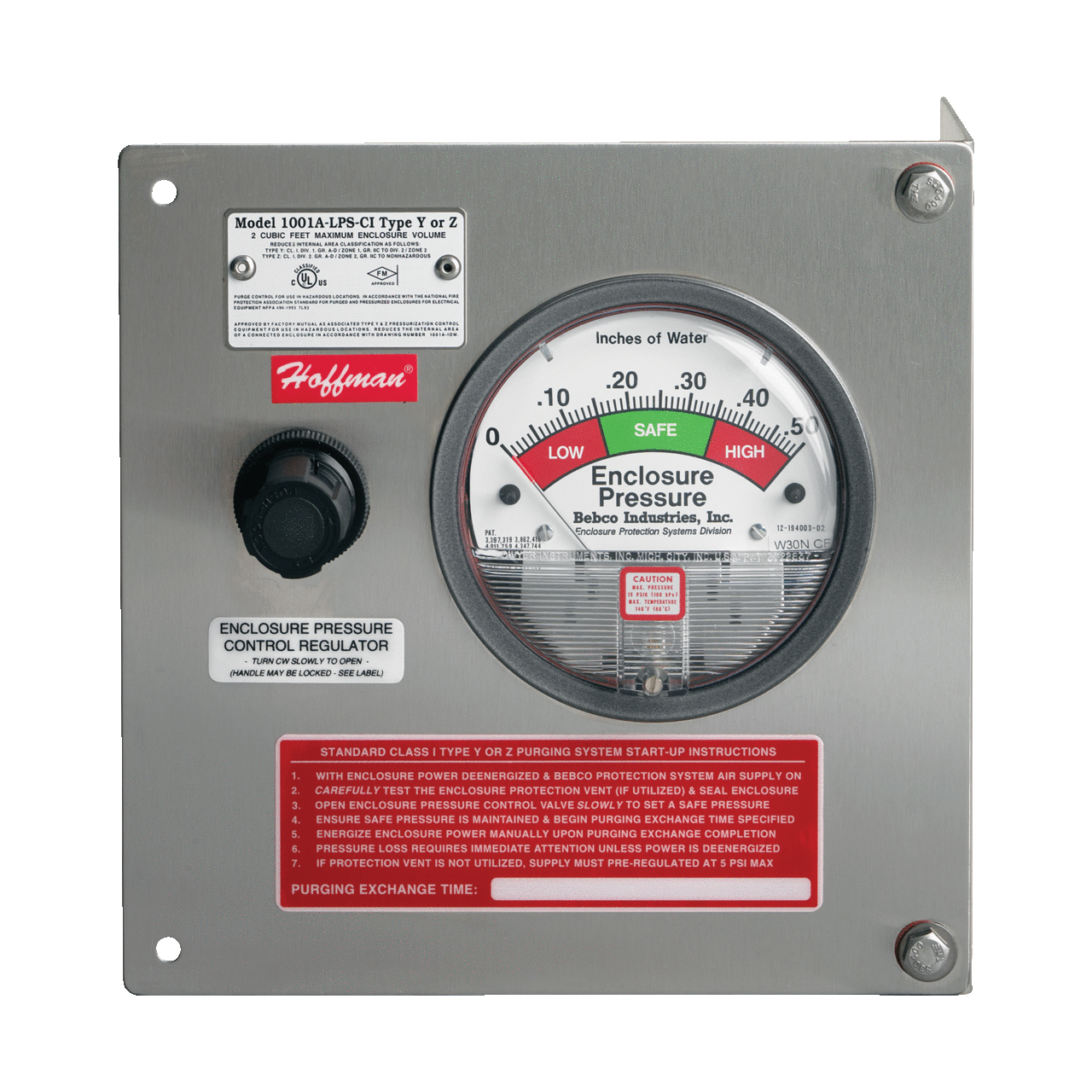 A1001YZUMC2 HL Series Type Y/Z Small Volume Purging/Pressurization System, 9 in L x 9 in W x 5 in D, NEMA 4/4X/12 NEMA Rating, 316 Stainless Steel