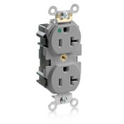 M8300-HGY Lev-Lok 1-Phase Duplex Heavy Duty Straight Blade Receptacle, 125 V AC, 20 A, 2 Poles, 3 Wires, Gray