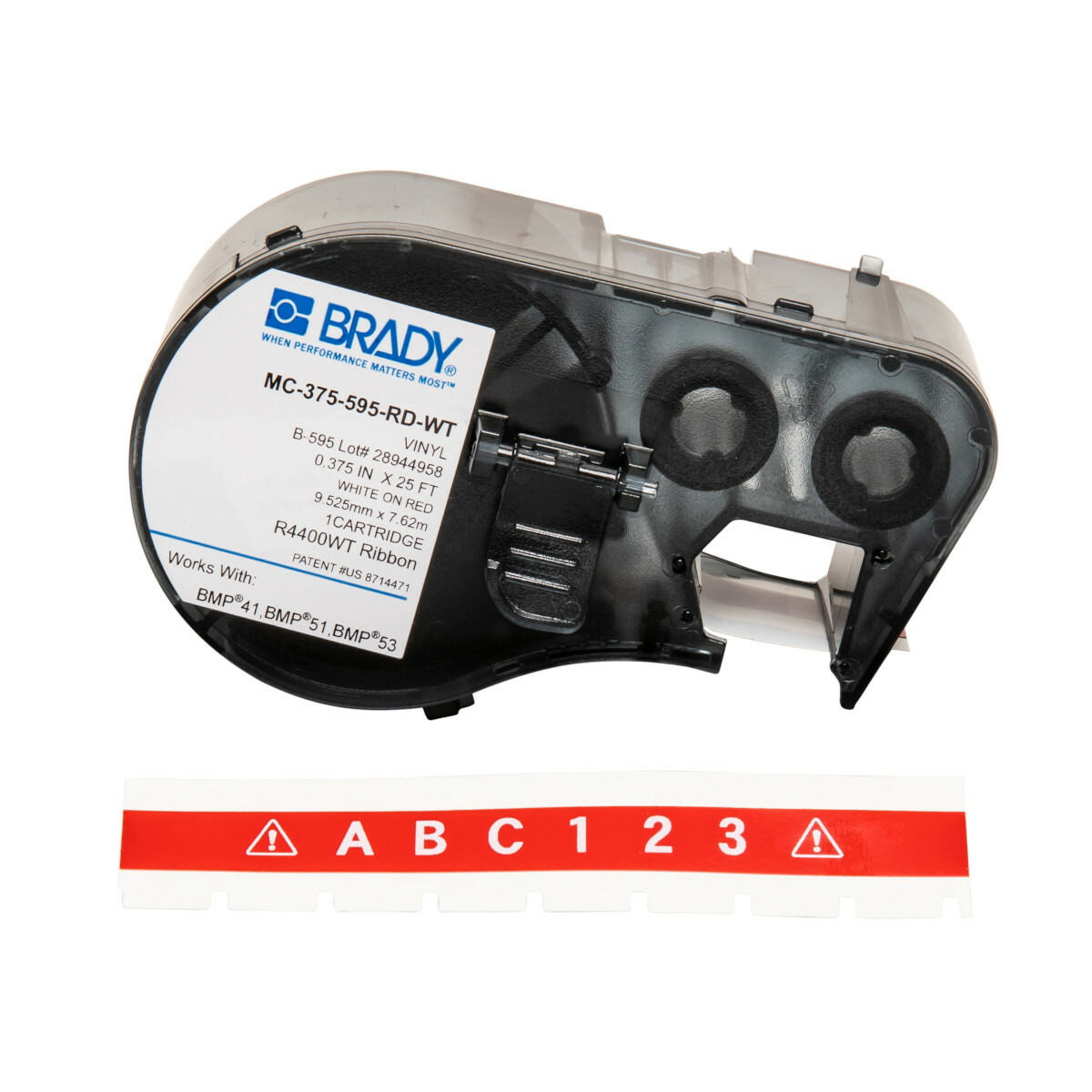 MC-375-595-RD-WT Reflective Label, 3/8 in W, White on Red, B-595 Vinyl
