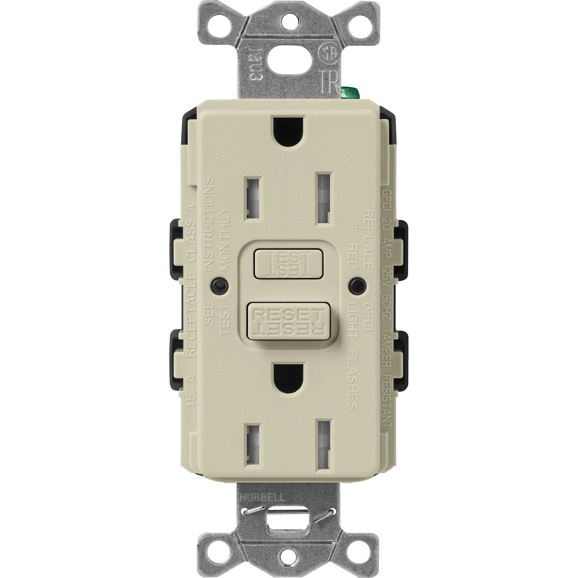 SCR-15-GFST-CY Claro Tamper-Resistant GFCI Duplex Receptacle, Decorator-Style Outlet, 15 Amp, Self-Testing, Satin, Clay