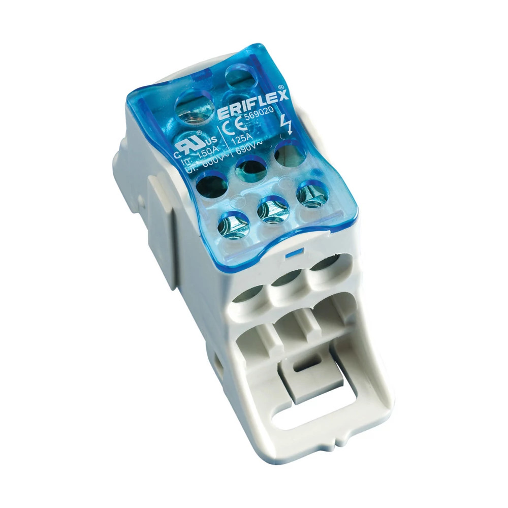 UDJ-125A ERI2 Distribution Block, 600 V AC, 1000 V AC/DC, 125/150 A, 1 Poles, (1) 10 to 4 AWG Wire, Copper/Thermoplastic