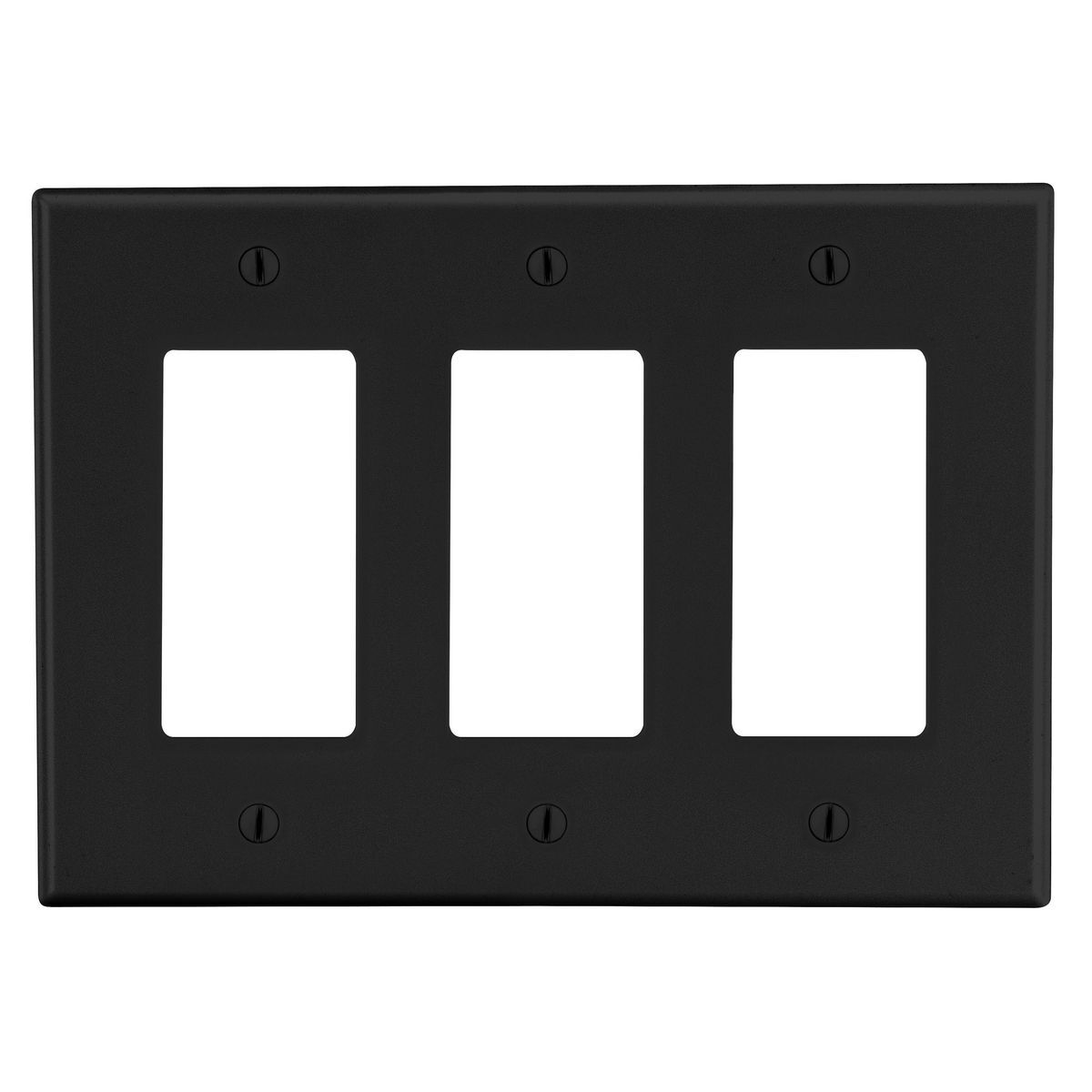 PJ263BK Mid-Size Wall Plate, 3 Gangs, 6.75 in W x 4.94 in H, Polycarbonate Thermoplastic, Black