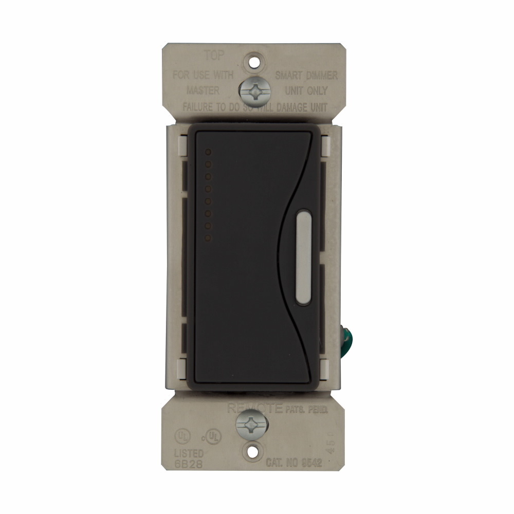 Eaton Z-Wave dimmer, 7-step LED light level display, Non-RF device, Flush, 120V, Wire lead, Push pad, Maintained, Silver granit, Fan, LED, INC, CFL, ELV, MLV, FLR, Halogen, Single-pole, Three-way, Single-phase, Multi-location, Polycarbonate