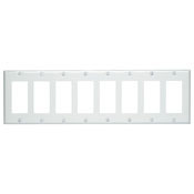 80408-W Decora Standard Size Wall Plate, 8 Gangs, 15.42 in W x 4.5 in H, Painted Metal, White