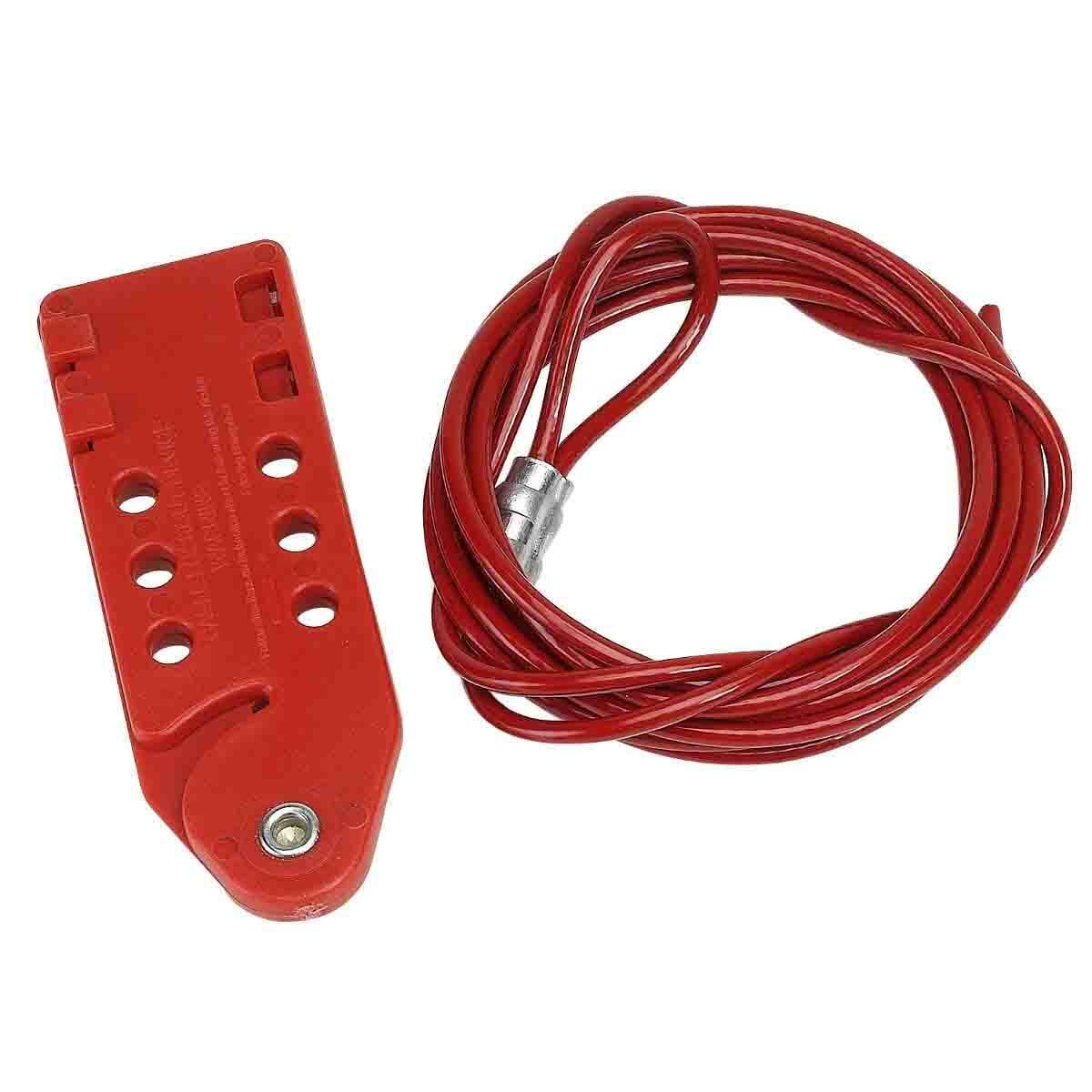 CABLO-10 Economy Mechanical Risk Tab-Cinching Cable Lockout, 3/16 in Dia 10 ft L Plastic Coated Steel Cable, 6 Padlocks, Red, 9/16 in Dia Max Padlock Shackle, LOTO-41 Fiberglass Reinforced Polypropylene Body, OSHA 1910.147