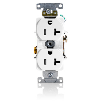 T5362-W Straight Duplex Heavy Duty Self-Grounding Blade Receptacle, 125 V AC, 20 A, 2 Poles, 3 Wires, White