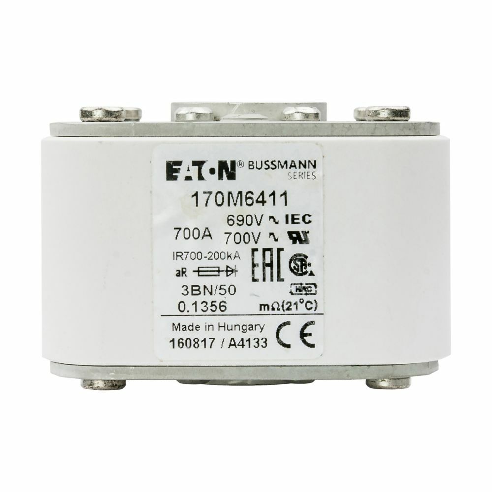170M6411 Semi-Conductor High Speed Fuse, 700 A, 690 V, 200 kA Interrupt, Class: aR, Square Body