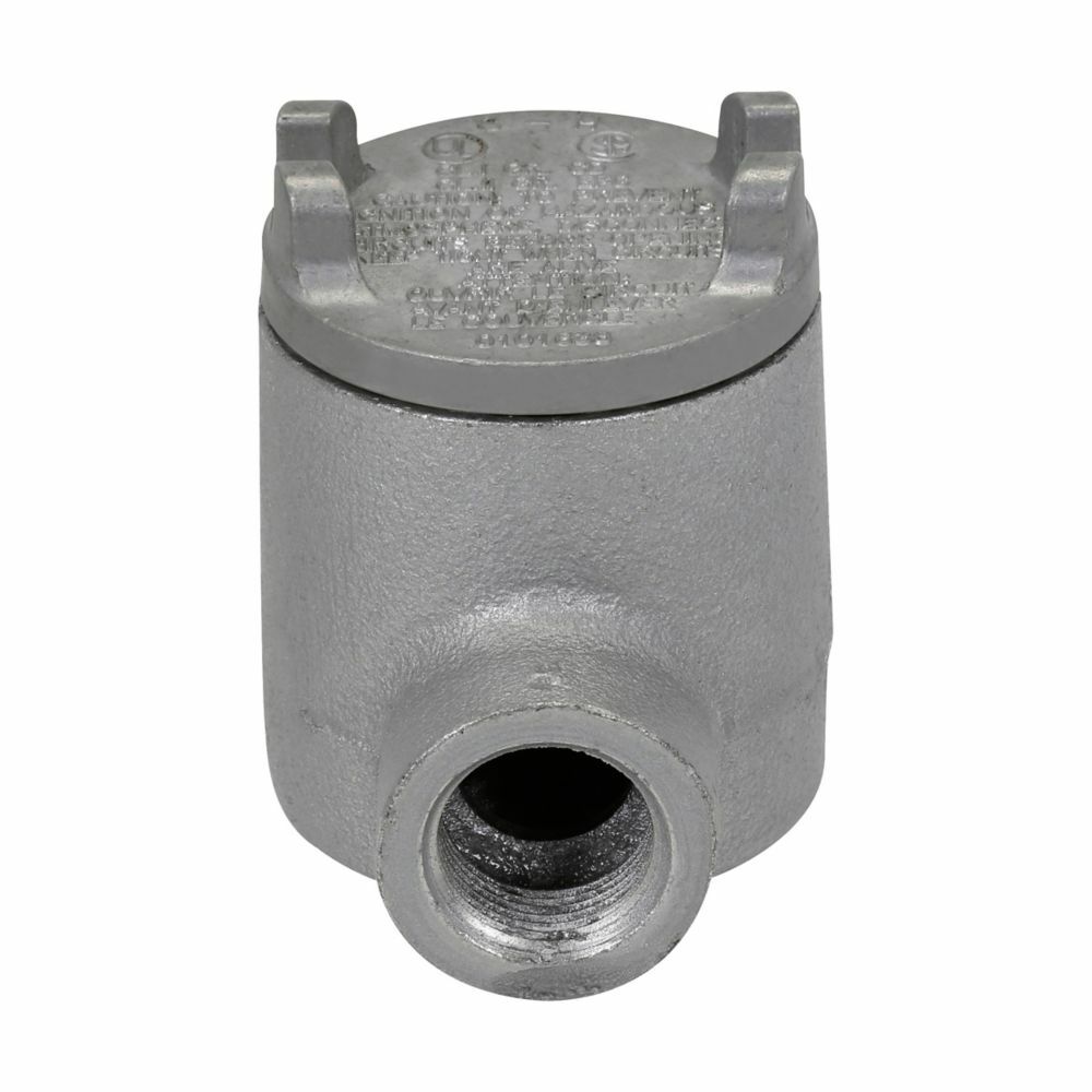 GUAB14 Condulet Type CB Shape B Conduit Outlet Box With Cover, 1/2 in, 2 in Cover Opening, 5 cu-in Capacity, Aluminum Acrylic Painted/Electro-Galvanized