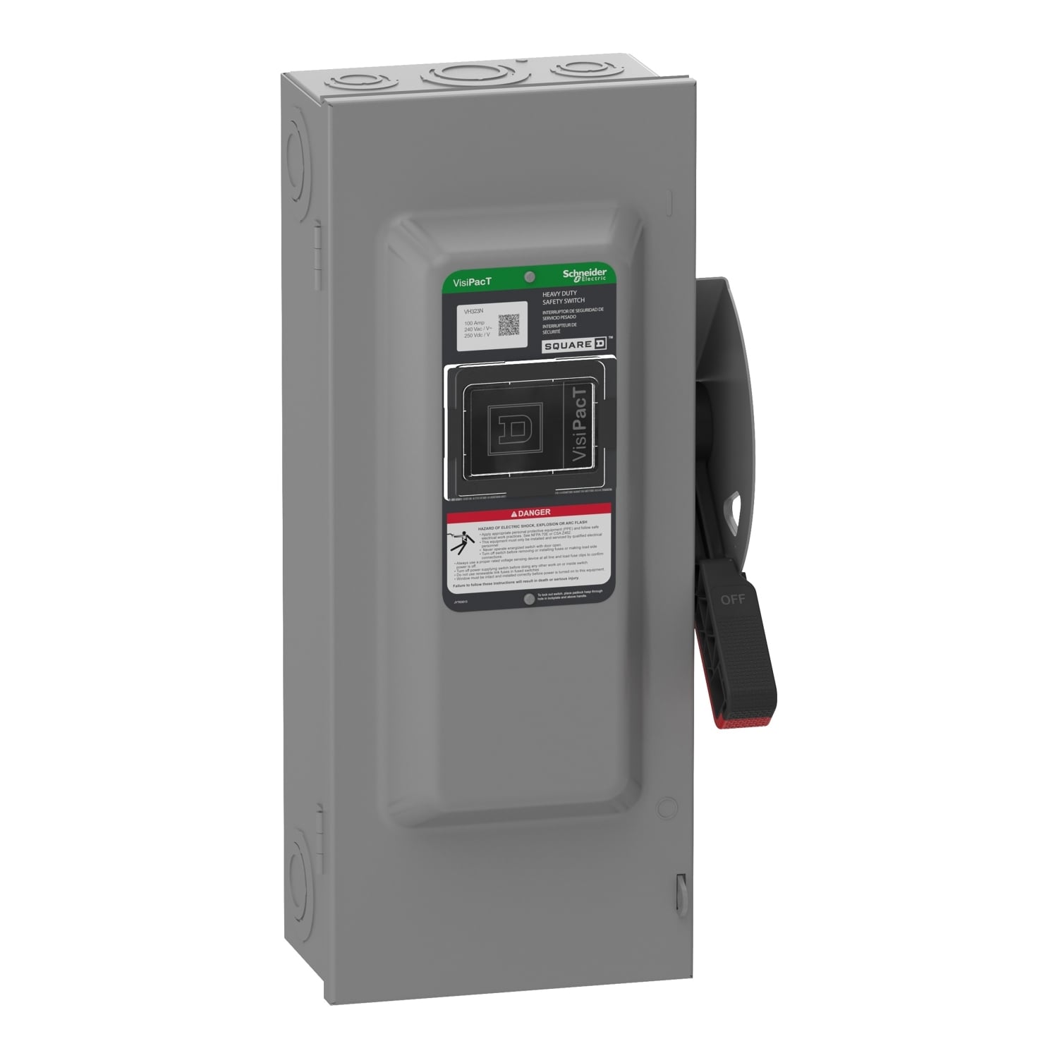 VH323N Heavy Duty Fusible Disconnect Safety Switch, 240 VAC, 250 VDC, 100 A, 7.5, 15, 20, 30 hp, 3 Poles
