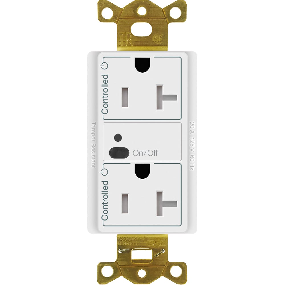 CAR2S-20-DTR-WH Vive RF Wireless Receptacle, 20 Amp Dual Switching Duplex, Decorator-Style Outlet, Gloss, White