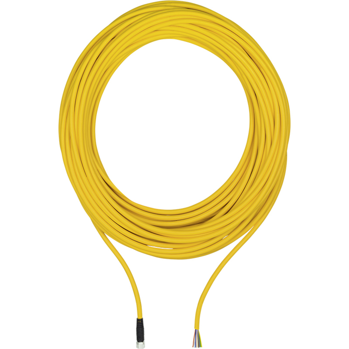 Connection Cable, PUR, Yellow, Suitable for Drag Chains, 4-pin, Socket Angled M8, On Open Line End, A-Coded, 10m