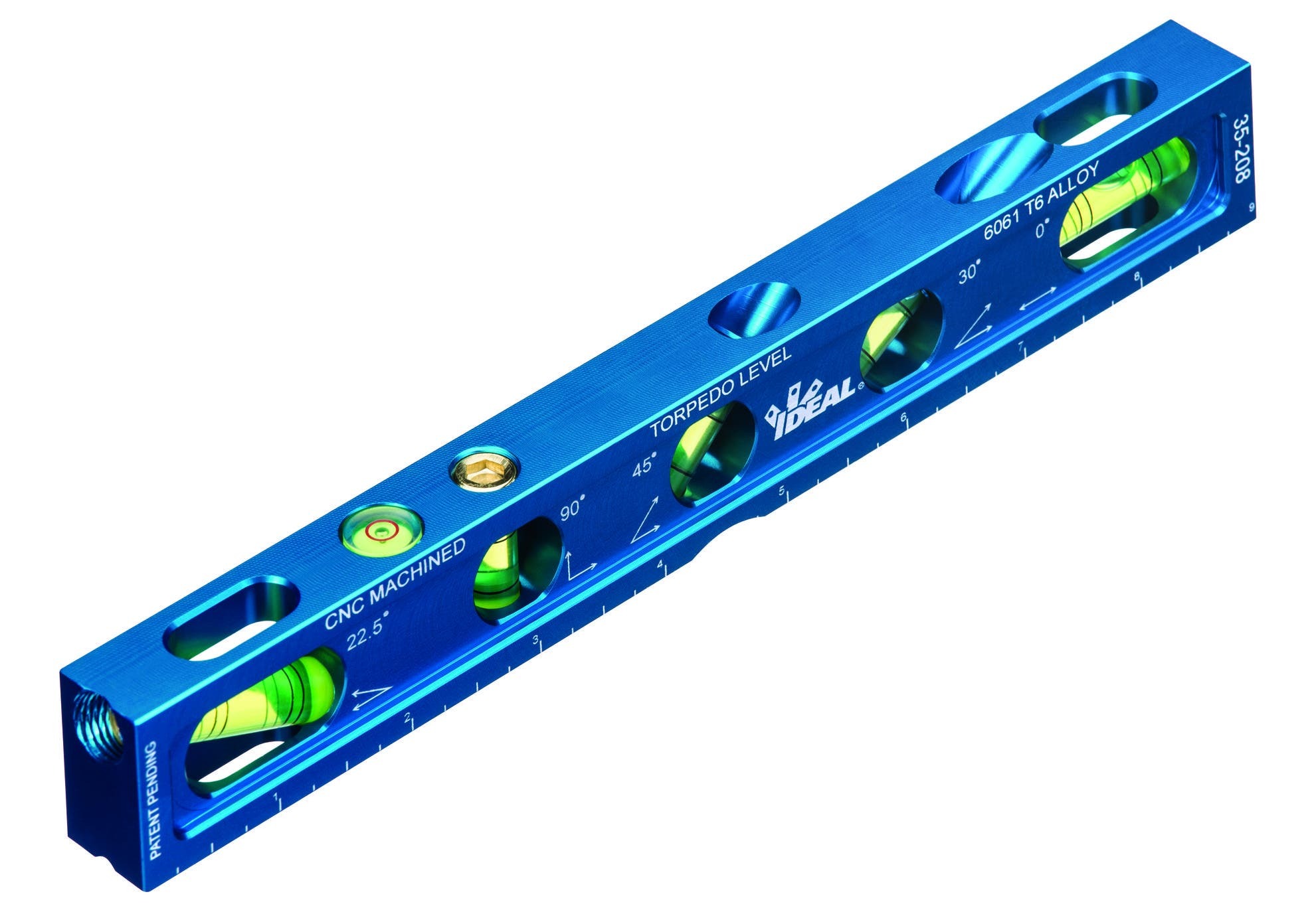 35-208 Conduit Bending Level, 7 in L x 3/4 in W, 0/22.5/30/45/90 deg Vial Position, 6061-T6 Aluminum Alloy
