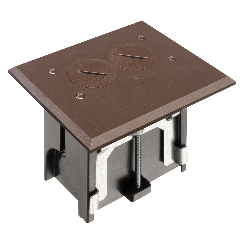 FLBA101BR Adjustable Floor Box With (2) Threaded Plugs, Plastic, 18.3 cu-in Capacity, 1 Gangs, 5.155 in L x 4.25 in W x 4.031 in H