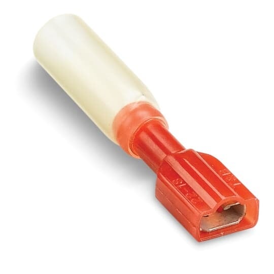 RAS18-250AX Sta-Kon Female Disconnect, 22 to 18 AWG Conductor, 0.25 in W x 0.032 in THK Tab, Brazed Seam Barrel, Brass, Red, Fully Insulated