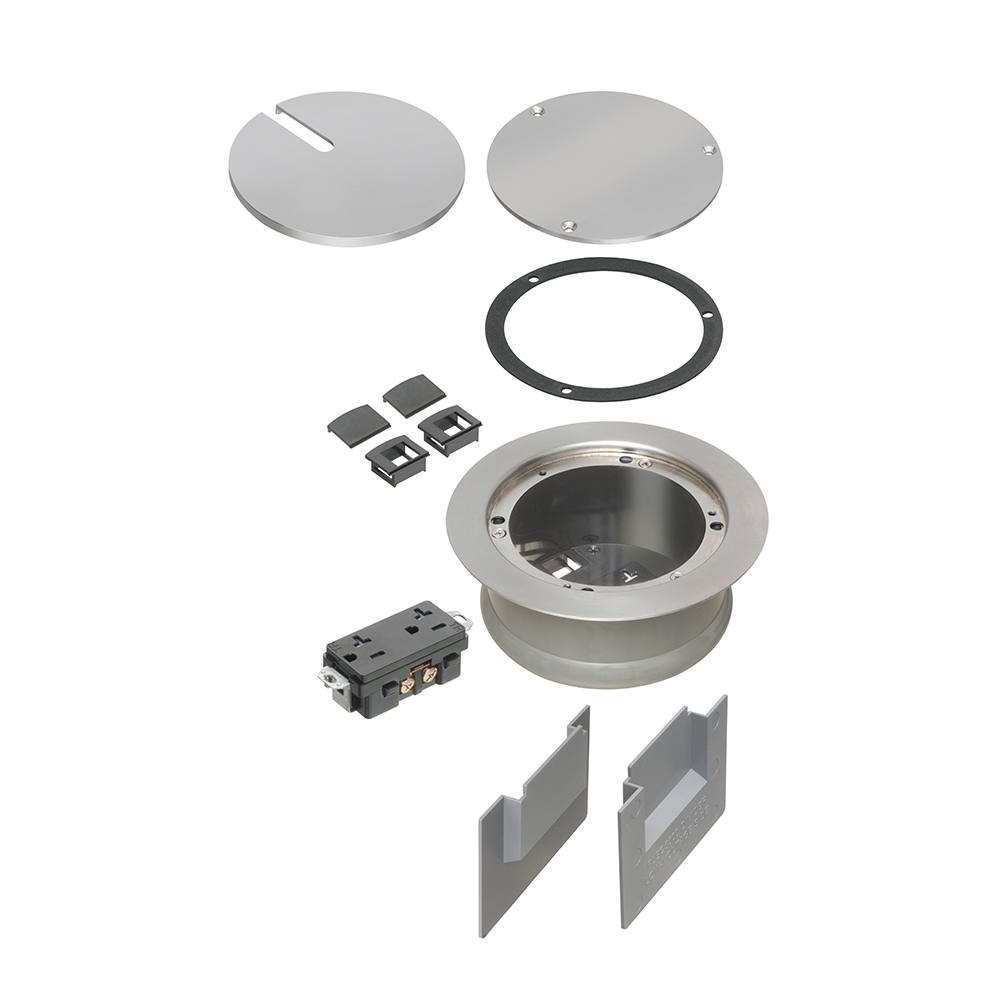 FLBC5540NL Floor Box Cover Kit, 6.501 in Dia, Blank/In-Use Slotted Cover, Die Cast Zinc/Steel