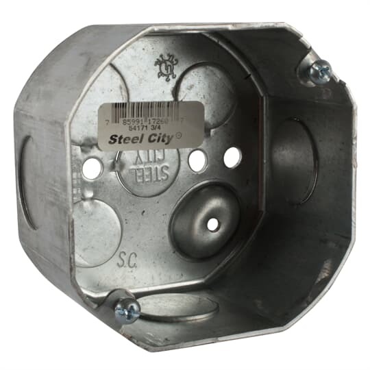 54171-3/4 Steel City Drawn Style Box, Steel, 22.5 cu-in Capacity, 1 Outlets, 7 Knockouts, 2-1/8 in D