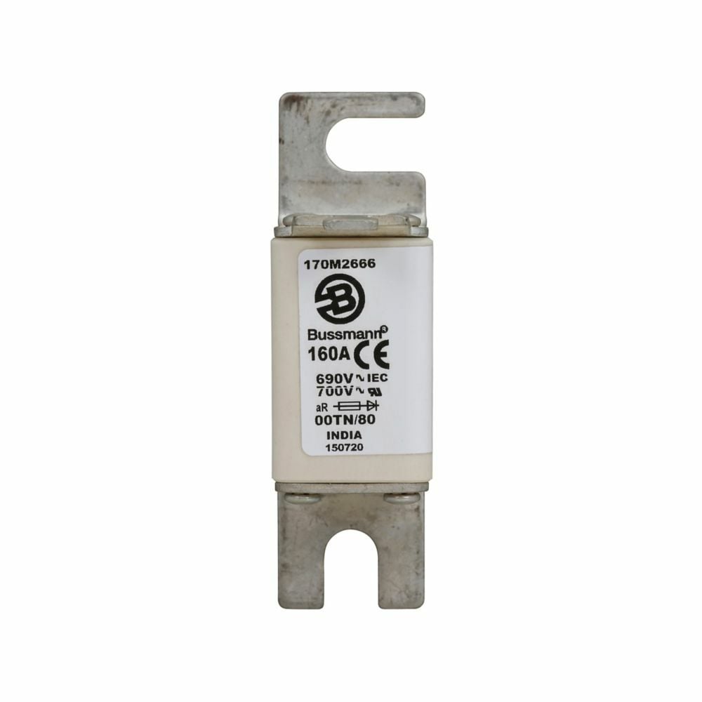 170M2666 Type TN/80/T High Speed Fuse, 160 A, 690 V, 200 kA Interrupt, Class: aR, Square Body