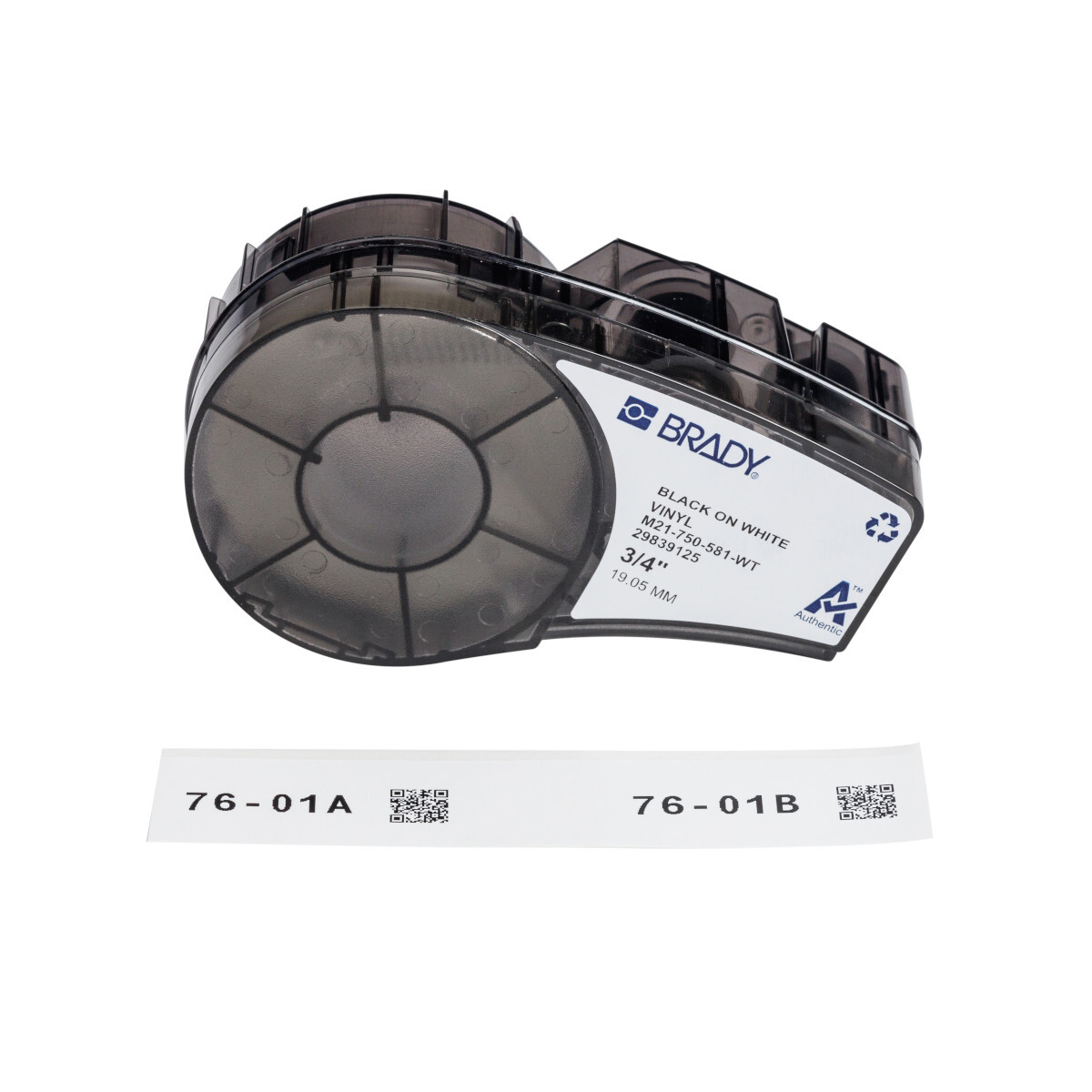 M21-750-581-WT Multi-Purpose Label, 0.75 in W, Black on White, Vinyl