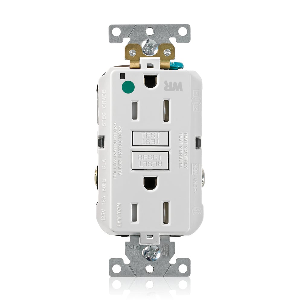 GFWT1-HGW SmartlockPro Slim Duplex Feed Through Self-Test Tamper/Weather Resistant GFCI Receptacle, 125 V AC, 15 A, 2 Poles, 3 Wires, White