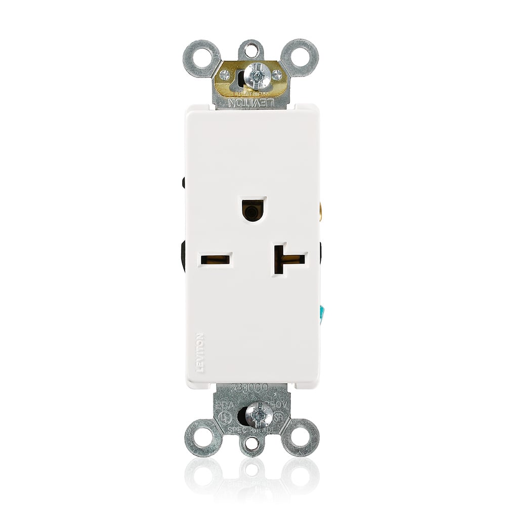 16451-W 1-Phase Heavy Duty Self-Grounding Single Straight Blade Receptacle, 250 V AC, 20 A, 2 Poles, 3 Wires, White