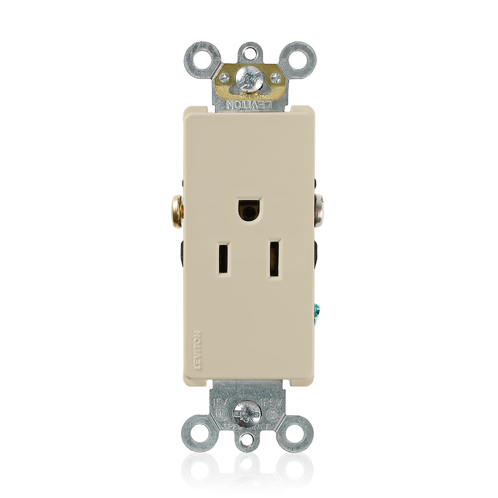 16251-I 1-Phase Heavy Duty Self-Grounding Single Straight Blade Receptacle, 125 V AC, 15 A, 2 Poles, 3 Wires, Ivory